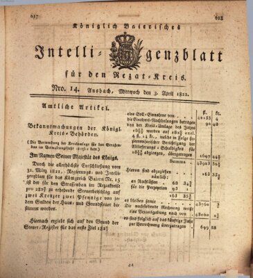 Königlich Bayerisches Intelligenzblatt für den Rezat-Kreis (Ansbacher Intelligenz-Zeitung) Mittwoch 3. April 1822