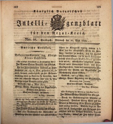 Königlich Bayerisches Intelligenzblatt für den Rezat-Kreis (Ansbacher Intelligenz-Zeitung) Mittwoch 22. Mai 1822