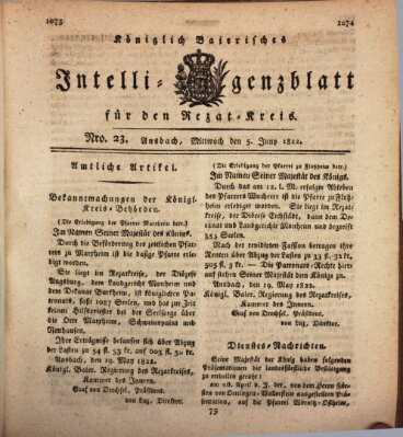 Königlich Bayerisches Intelligenzblatt für den Rezat-Kreis (Ansbacher Intelligenz-Zeitung) Mittwoch 5. Juni 1822