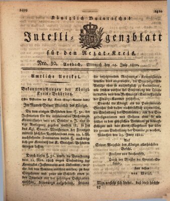 Königlich Bayerisches Intelligenzblatt für den Rezat-Kreis (Ansbacher Intelligenz-Zeitung) Mittwoch 24. Juli 1822