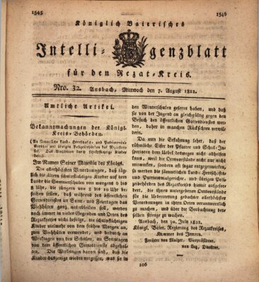 Königlich Bayerisches Intelligenzblatt für den Rezat-Kreis (Ansbacher Intelligenz-Zeitung) Mittwoch 7. August 1822