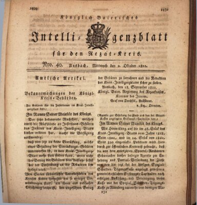 Königlich Bayerisches Intelligenzblatt für den Rezat-Kreis (Ansbacher Intelligenz-Zeitung) Mittwoch 2. Oktober 1822