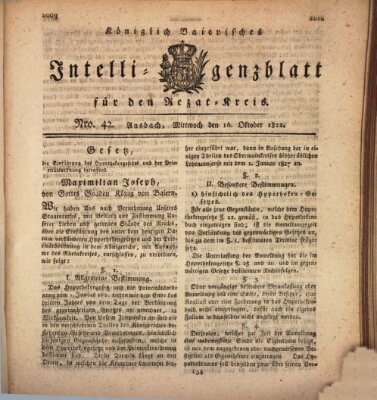 Königlich Bayerisches Intelligenzblatt für den Rezat-Kreis (Ansbacher Intelligenz-Zeitung) Mittwoch 16. Oktober 1822