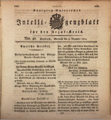 Königlich Bayerisches Intelligenzblatt für den Rezat-Kreis (Ansbacher Intelligenz-Zeitung) Mittwoch 4. Dezember 1822