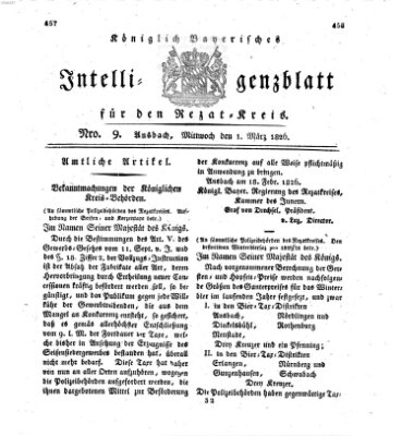 Königlich Bayerisches Intelligenzblatt für den Rezat-Kreis (Ansbacher Intelligenz-Zeitung) Mittwoch 1. März 1826