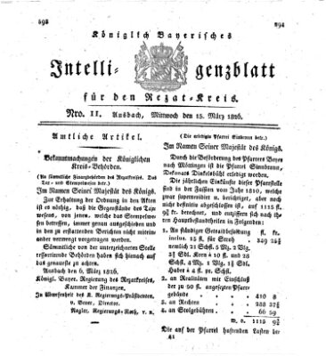 Königlich Bayerisches Intelligenzblatt für den Rezat-Kreis (Ansbacher Intelligenz-Zeitung) Mittwoch 15. März 1826