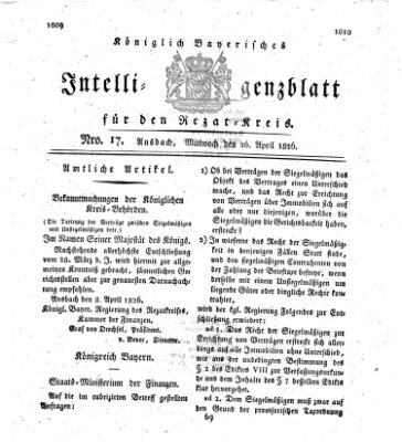 Königlich Bayerisches Intelligenzblatt für den Rezat-Kreis (Ansbacher Intelligenz-Zeitung) Mittwoch 26. April 1826