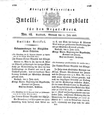 Königlich Bayerisches Intelligenzblatt für den Rezat-Kreis (Ansbacher Intelligenz-Zeitung) Mittwoch 12. Juli 1826