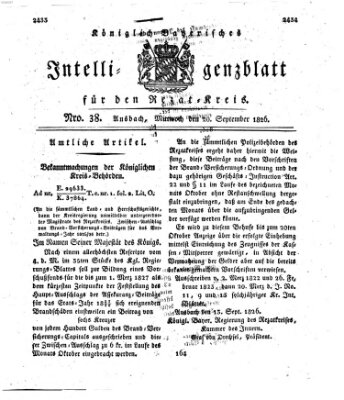 Königlich Bayerisches Intelligenzblatt für den Rezat-Kreis (Ansbacher Intelligenz-Zeitung) Mittwoch 20. September 1826