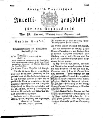 Königlich Bayerisches Intelligenzblatt für den Rezat-Kreis (Ansbacher Intelligenz-Zeitung) Mittwoch 27. September 1826