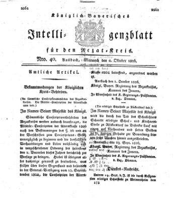 Königlich Bayerisches Intelligenzblatt für den Rezat-Kreis (Ansbacher Intelligenz-Zeitung) Mittwoch 4. Oktober 1826