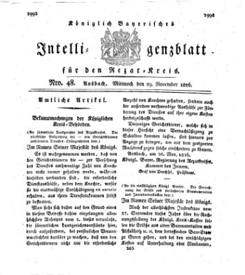 Königlich Bayerisches Intelligenzblatt für den Rezat-Kreis (Ansbacher Intelligenz-Zeitung) Mittwoch 29. November 1826