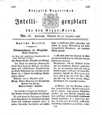 Königlich Bayerisches Intelligenzblatt für den Rezat-Kreis (Ansbacher Intelligenz-Zeitung) Mittwoch 20. Dezember 1826