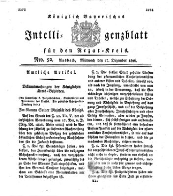 Königlich Bayerisches Intelligenzblatt für den Rezat-Kreis (Ansbacher Intelligenz-Zeitung) Mittwoch 27. Dezember 1826