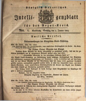 Königlich Bayerisches Intelligenzblatt für den Rezat-Kreis (Ansbacher Intelligenz-Zeitung) Samstag 3. Januar 1829