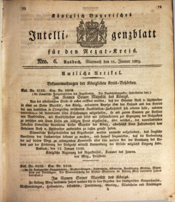 Königlich Bayerisches Intelligenzblatt für den Rezat-Kreis (Ansbacher Intelligenz-Zeitung) Mittwoch 21. Januar 1829