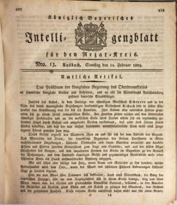 Königlich Bayerisches Intelligenzblatt für den Rezat-Kreis (Ansbacher Intelligenz-Zeitung) Samstag 14. Februar 1829