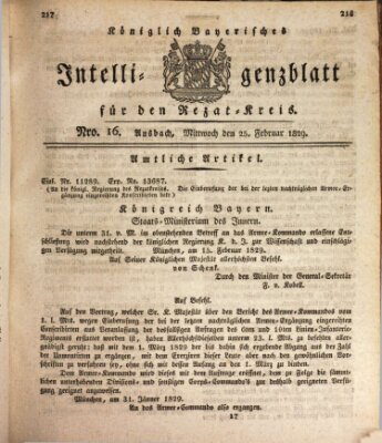 Königlich Bayerisches Intelligenzblatt für den Rezat-Kreis (Ansbacher Intelligenz-Zeitung) Mittwoch 25. Februar 1829