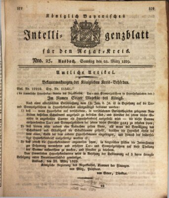 Königlich Bayerisches Intelligenzblatt für den Rezat-Kreis (Ansbacher Intelligenz-Zeitung) Samstag 28. März 1829