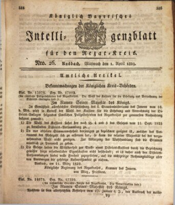 Königlich Bayerisches Intelligenzblatt für den Rezat-Kreis (Ansbacher Intelligenz-Zeitung) Mittwoch 1. April 1829