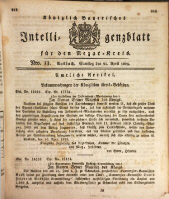 Königlich Bayerisches Intelligenzblatt für den Rezat-Kreis (Ansbacher Intelligenz-Zeitung) Samstag 25. April 1829