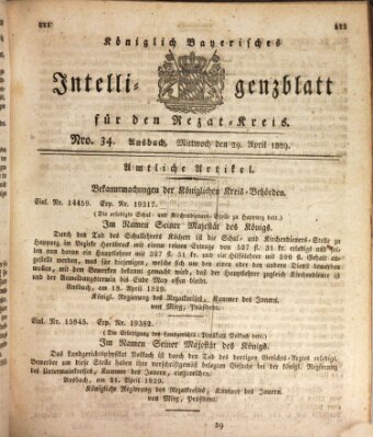 Königlich Bayerisches Intelligenzblatt für den Rezat-Kreis (Ansbacher Intelligenz-Zeitung) Mittwoch 29. April 1829