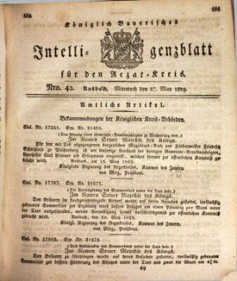 Königlich Bayerisches Intelligenzblatt für den Rezat-Kreis (Ansbacher Intelligenz-Zeitung) Mittwoch 27. Mai 1829