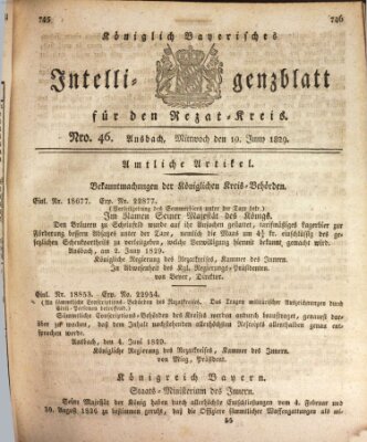 Königlich Bayerisches Intelligenzblatt für den Rezat-Kreis (Ansbacher Intelligenz-Zeitung) Mittwoch 10. Juni 1829