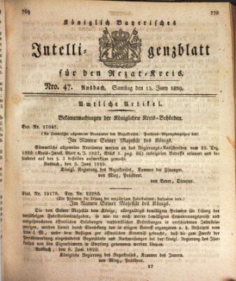 Königlich Bayerisches Intelligenzblatt für den Rezat-Kreis (Ansbacher Intelligenz-Zeitung) Samstag 13. Juni 1829