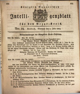 Königlich Bayerisches Intelligenzblatt für den Rezat-Kreis (Ansbacher Intelligenz-Zeitung) Mittwoch 8. Juli 1829