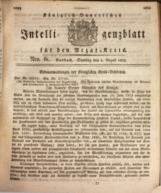 Königlich Bayerisches Intelligenzblatt für den Rezat-Kreis (Ansbacher Intelligenz-Zeitung) Samstag 1. August 1829