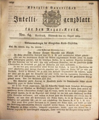 Königlich Bayerisches Intelligenzblatt für den Rezat-Kreis (Ansbacher Intelligenz-Zeitung) Mittwoch 12. August 1829