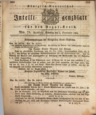 Königlich Bayerisches Intelligenzblatt für den Rezat-Kreis (Ansbacher Intelligenz-Zeitung) Samstag 5. September 1829