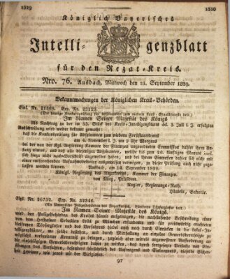 Königlich Bayerisches Intelligenzblatt für den Rezat-Kreis (Ansbacher Intelligenz-Zeitung) Mittwoch 23. September 1829