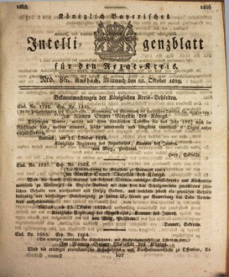 Königlich Bayerisches Intelligenzblatt für den Rezat-Kreis (Ansbacher Intelligenz-Zeitung) Mittwoch 28. Oktober 1829