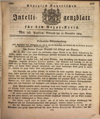 Königlich Bayerisches Intelligenzblatt für den Rezat-Kreis (Ansbacher Intelligenz-Zeitung) Mittwoch 18. November 1829