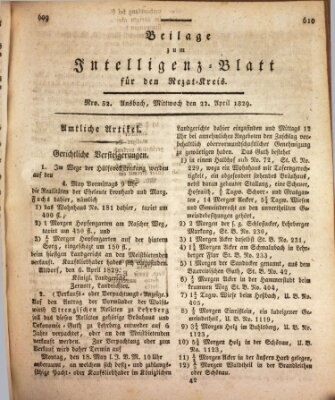 Königlich Bayerisches Intelligenzblatt für den Rezat-Kreis (Ansbacher Intelligenz-Zeitung) Mittwoch 22. April 1829