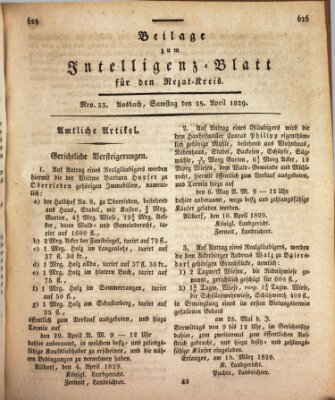 Königlich Bayerisches Intelligenzblatt für den Rezat-Kreis (Ansbacher Intelligenz-Zeitung) Samstag 25. April 1829