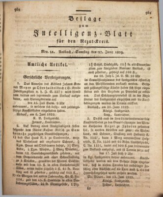 Königlich Bayerisches Intelligenzblatt für den Rezat-Kreis (Ansbacher Intelligenz-Zeitung) Samstag 27. Juni 1829