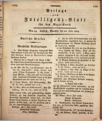 Königlich Bayerisches Intelligenzblatt für den Rezat-Kreis (Ansbacher Intelligenz-Zeitung) Samstag 25. Juli 1829