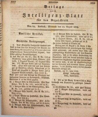 Königlich Bayerisches Intelligenzblatt für den Rezat-Kreis (Ansbacher Intelligenz-Zeitung) Mittwoch 12. August 1829