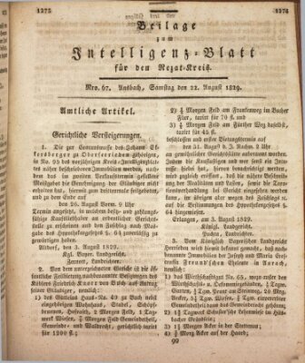 Königlich Bayerisches Intelligenzblatt für den Rezat-Kreis (Ansbacher Intelligenz-Zeitung) Samstag 22. August 1829