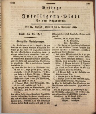 Königlich Bayerisches Intelligenzblatt für den Rezat-Kreis (Ansbacher Intelligenz-Zeitung) Mittwoch 2. September 1829