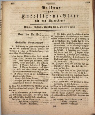 Königlich Bayerisches Intelligenzblatt für den Rezat-Kreis (Ansbacher Intelligenz-Zeitung) Samstag 5. September 1829