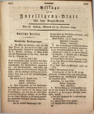 Königlich Bayerisches Intelligenzblatt für den Rezat-Kreis (Ansbacher Intelligenz-Zeitung) Mittwoch 23. September 1829