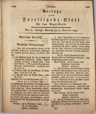 Königlich Bayerisches Intelligenzblatt für den Rezat-Kreis (Ansbacher Intelligenz-Zeitung) Mittwoch 30. September 1829