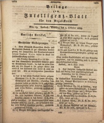 Königlich Bayerisches Intelligenzblatt für den Rezat-Kreis (Ansbacher Intelligenz-Zeitung) Samstag 3. Oktober 1829