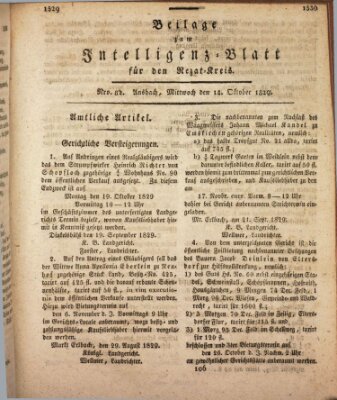 Königlich Bayerisches Intelligenzblatt für den Rezat-Kreis (Ansbacher Intelligenz-Zeitung) Mittwoch 14. Oktober 1829