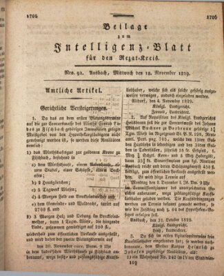 Königlich Bayerisches Intelligenzblatt für den Rezat-Kreis (Ansbacher Intelligenz-Zeitung) Mittwoch 18. November 1829