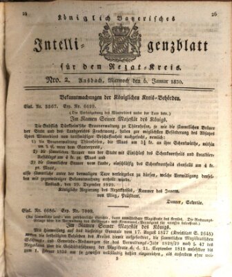 Königlich Bayerisches Intelligenzblatt für den Rezat-Kreis (Ansbacher Intelligenz-Zeitung) Mittwoch 6. Januar 1830